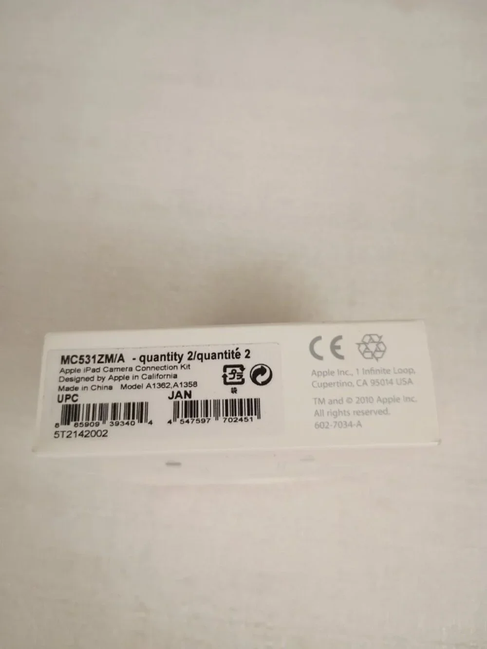 Genuine Apple iPad Camera Connection Kit 30 Pin A1362 A1358 MC531ZM/A